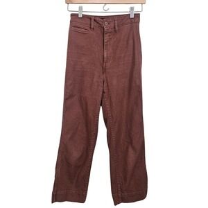 Quince High Rise Wide Leg Twill Pants 24 Brown Stretch Minimalist Granola Girl ~